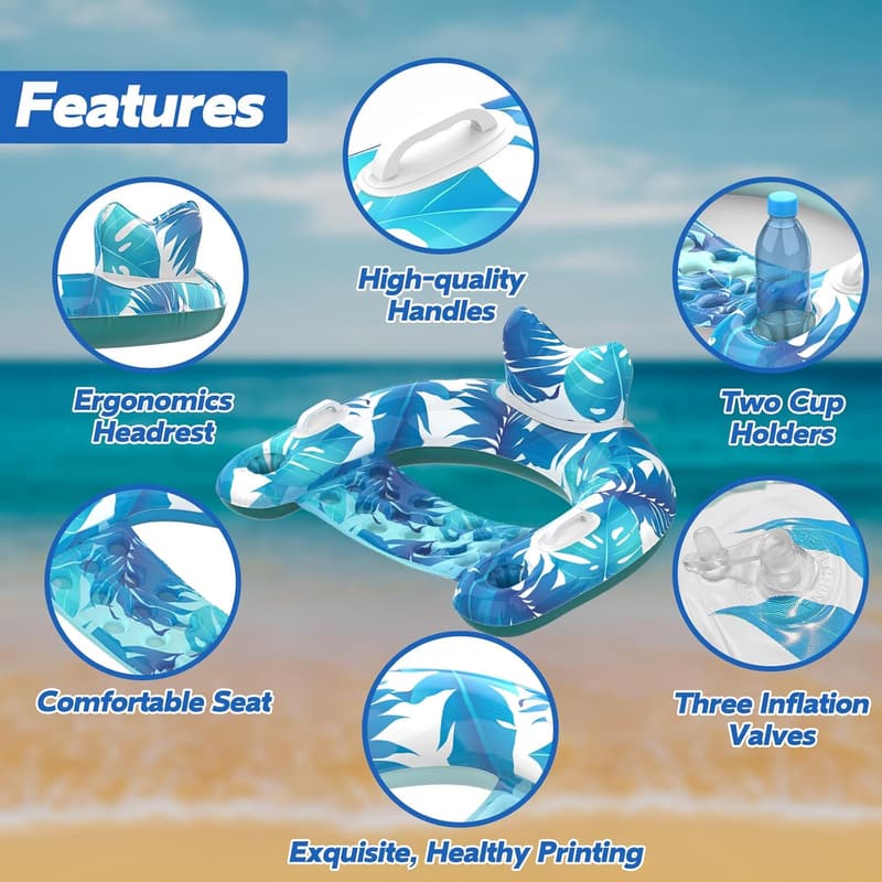 Inflatable Pool Float Chairs with Cupholders - 3 Pack