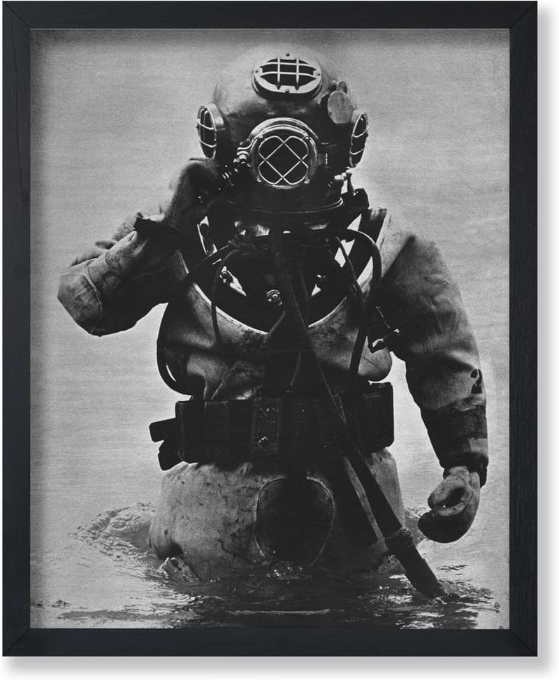 Vintage Scuba Diver Wall Art Print - 8x10 Unframed Decor