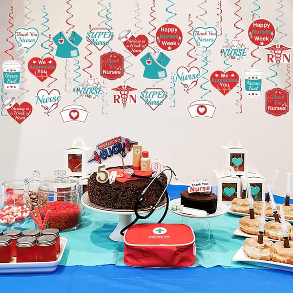 Nurses Appreciation Week Hanging Swirls - 36 PCS Red and Blue