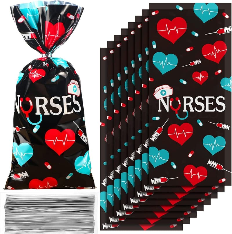 Nurses Week Goody Bags - 100 Pack Medical Treat Bags (Black)