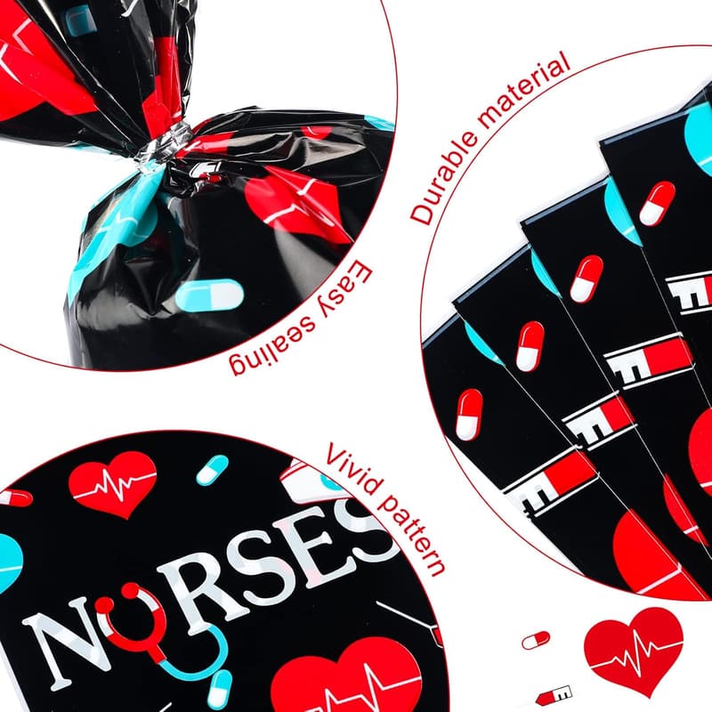 Nurses Week Goody Bags - 100 Pack Medical Treat Bags (Black)