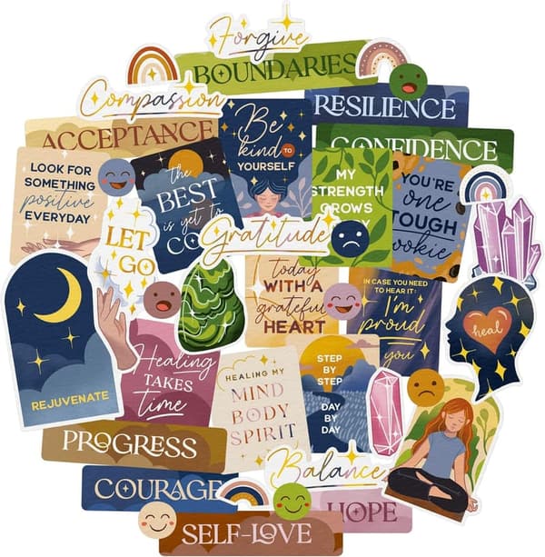 Navy Peony Vision Board Stickers for Self-Care & Goals