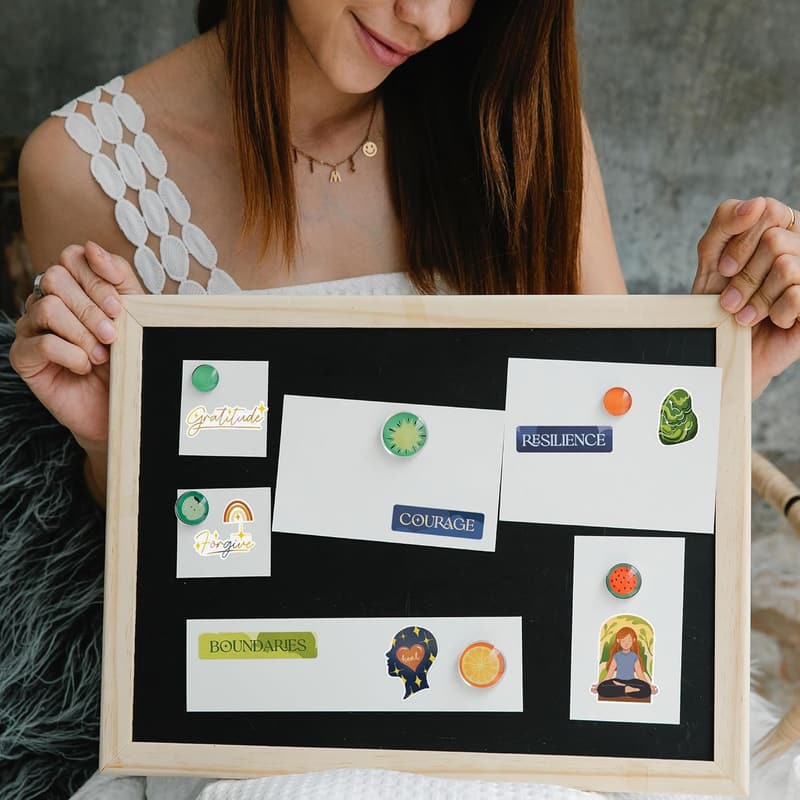 Navy Peony Vision Board Stickers for Self-Care & Goals