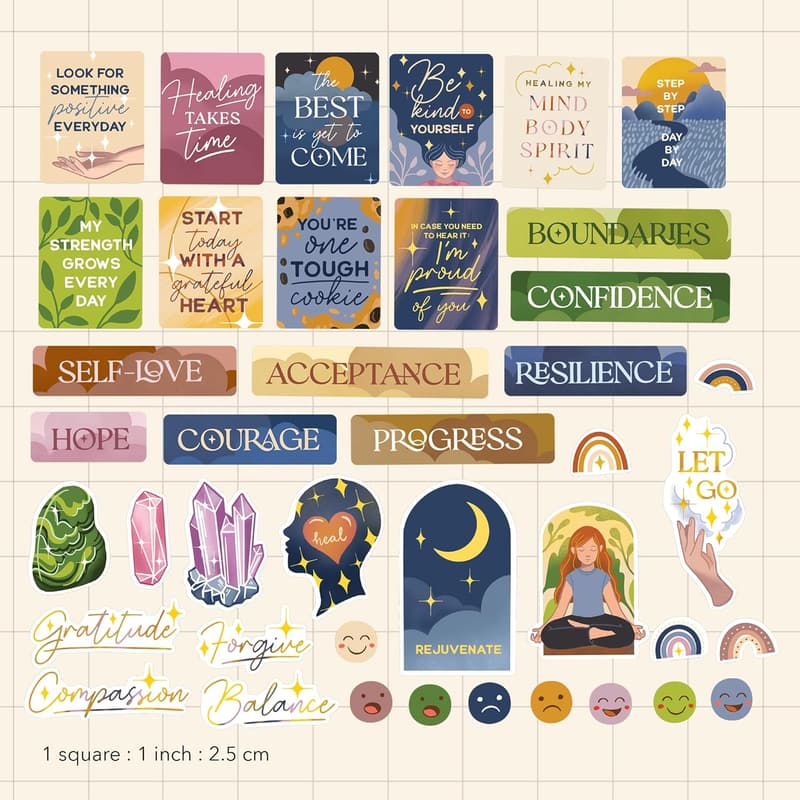 Navy Peony Vision Board Stickers for Self-Care & Goals
