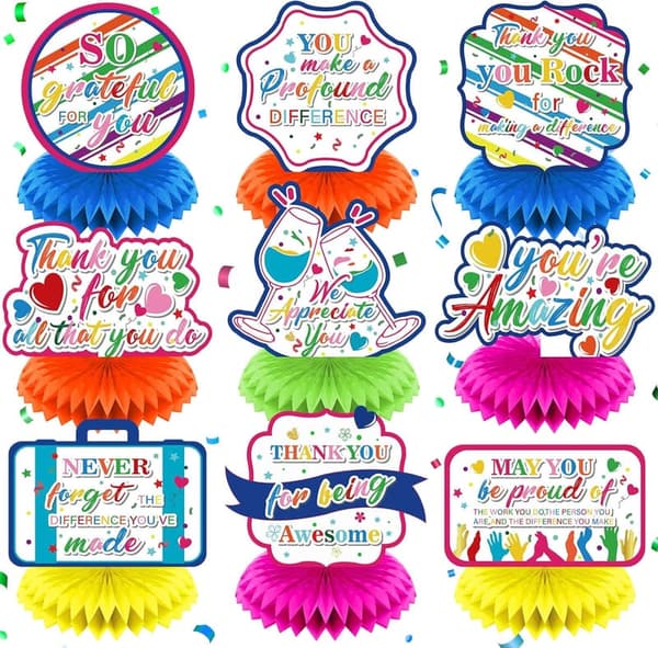Thank You Decorations – 9Pcs Colorful Honeycomb Centerpieces