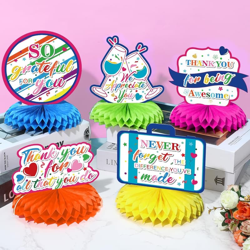 Thank You Decorations – 9Pcs Colorful Honeycomb Centerpieces