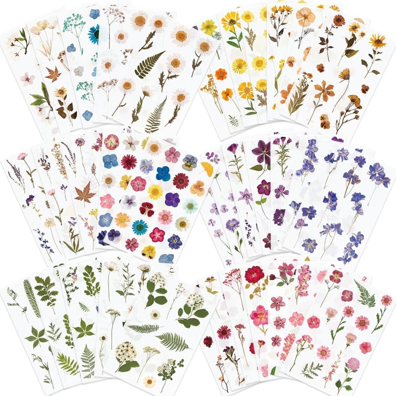 Pressed Flower Stickers Set – 486 Assorted Botanical Decals
