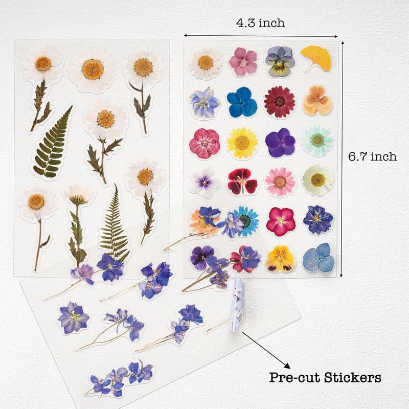 Pressed Flower Stickers Set – 486 Assorted Botanical Decals