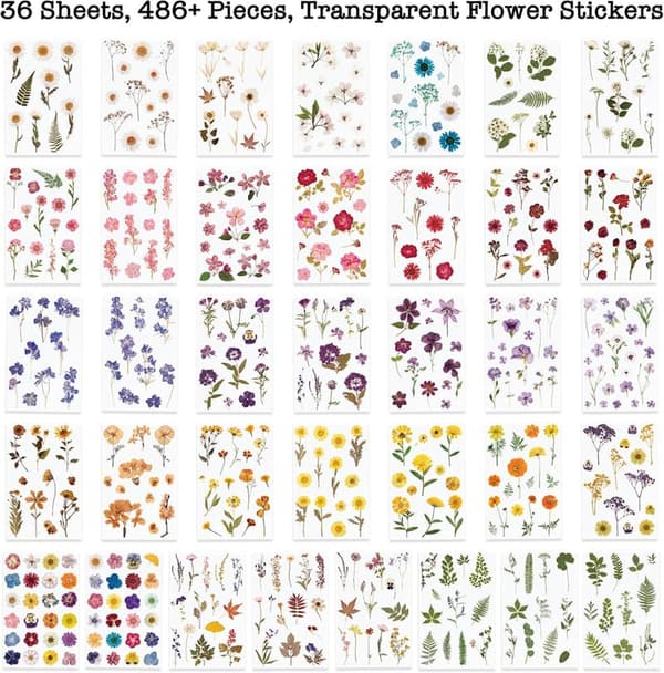 Pressed Flower Stickers Set – 486 Assorted Botanical Decals