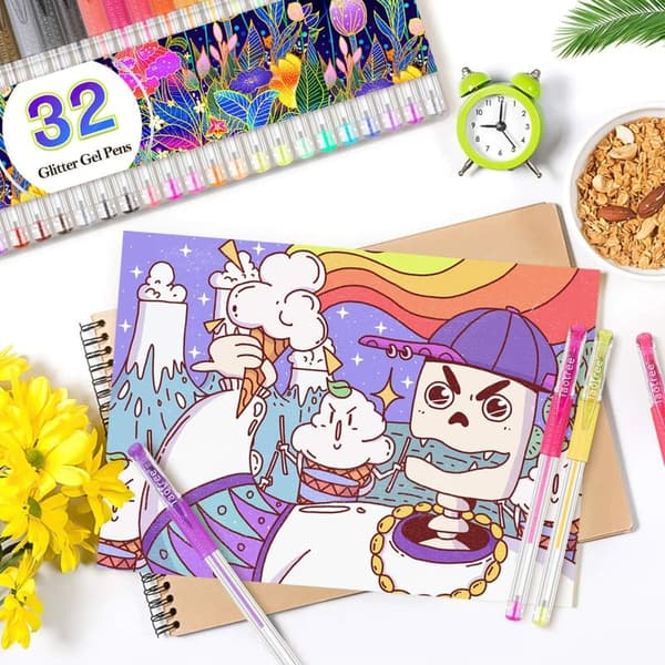 32-Color Glitter Gel Pen Set: Fine Tip for Art and Crafting