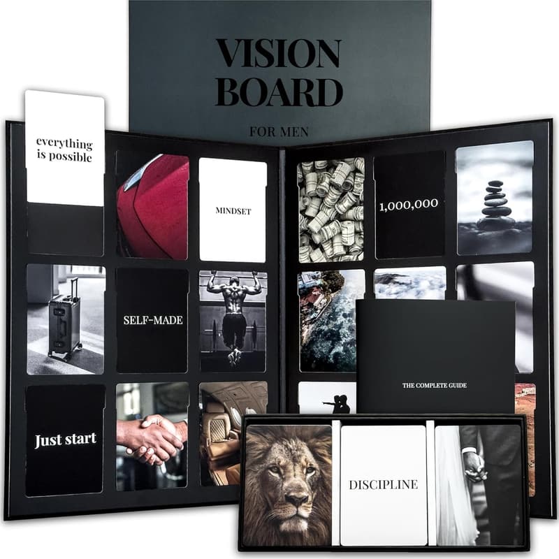 Men's Vision Board Kit - 168 Cards & Black Foldable Board
