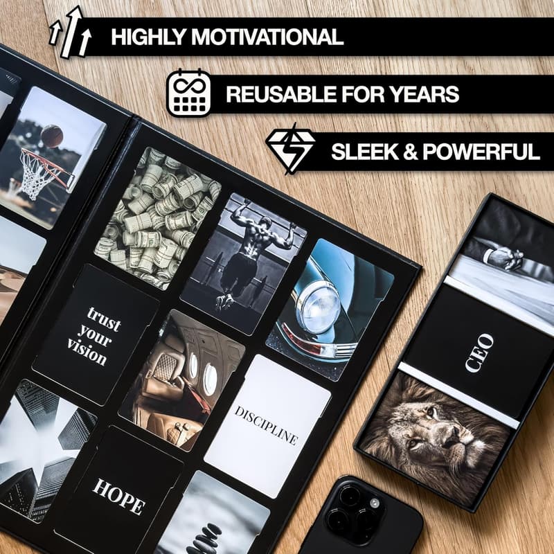 Men's Vision Board Kit - 168 Cards & Black Foldable Board