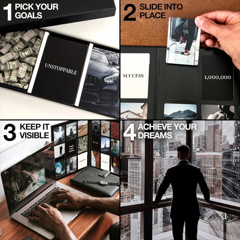 Men's Vision Board Kit - 168 Cards & Black Foldable Board