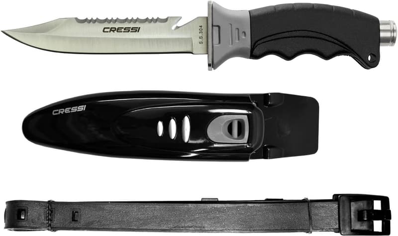 Cressi Borg Diving Knife with Long Blades, Pointed & Blunt Tips