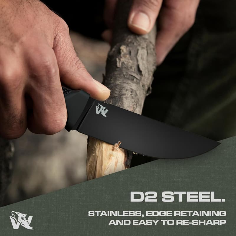D2 Steel Tactical Survival Knife with Sheath - EDC Hunting Tool