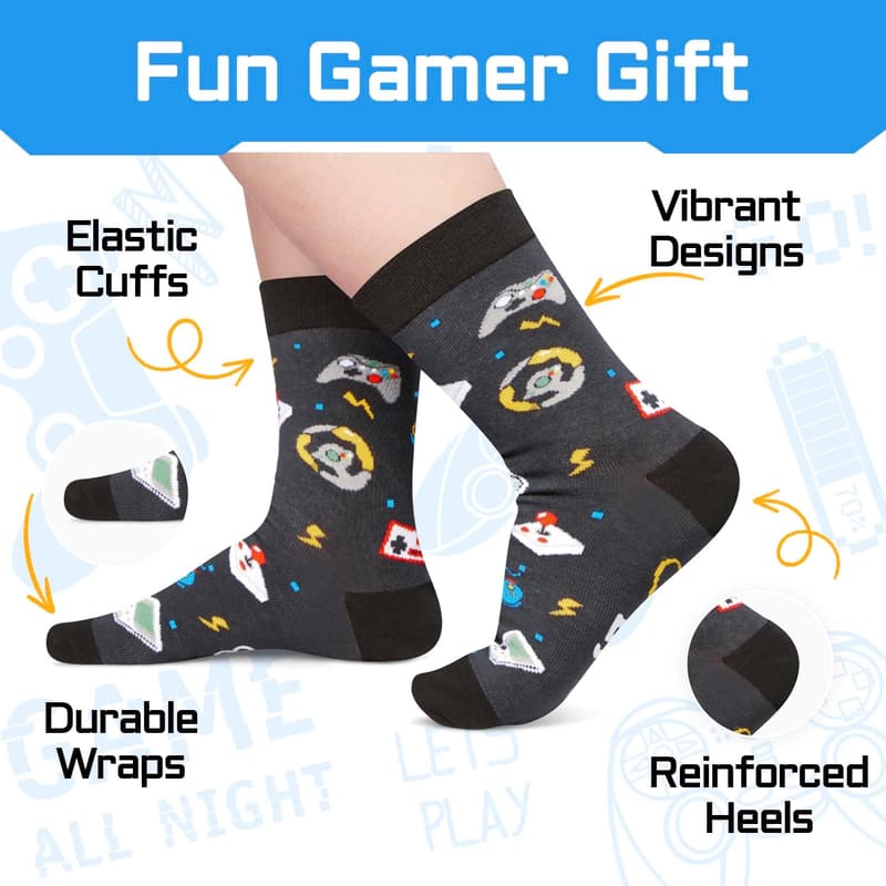 Gamer Gifts - Video Game Socks with Greeting Card for Teens
