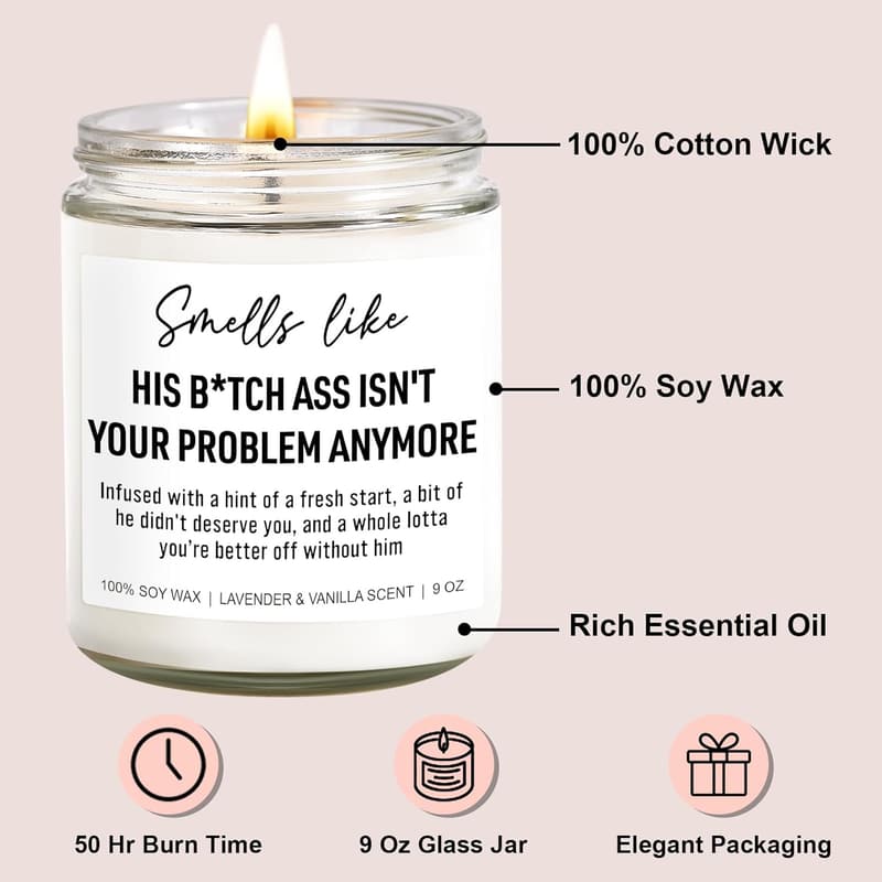 Divorce Party Funny Scented Candles - 9 oz Gift for Women