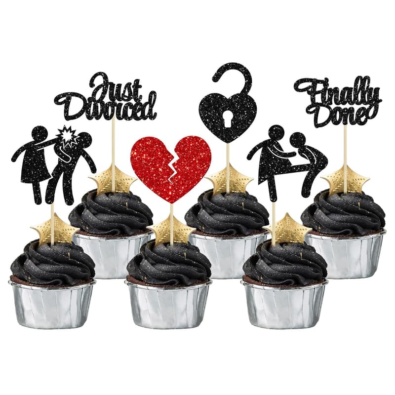 Divorce Party Cupcake Toppers - 24pcs Glitter Picks