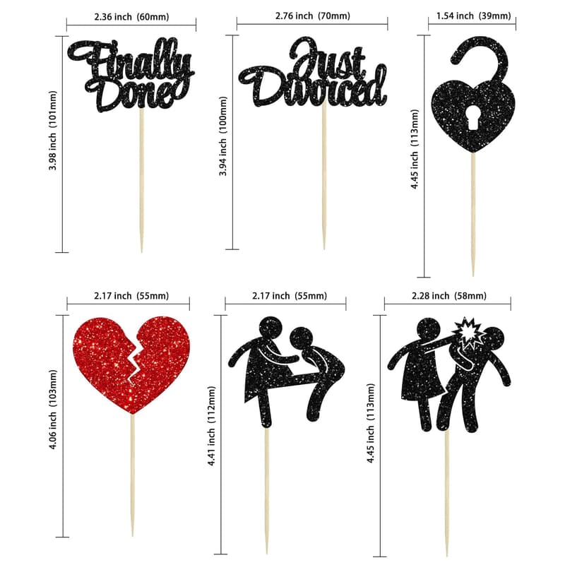 Divorce Party Cupcake Toppers - 24pcs Glitter Picks