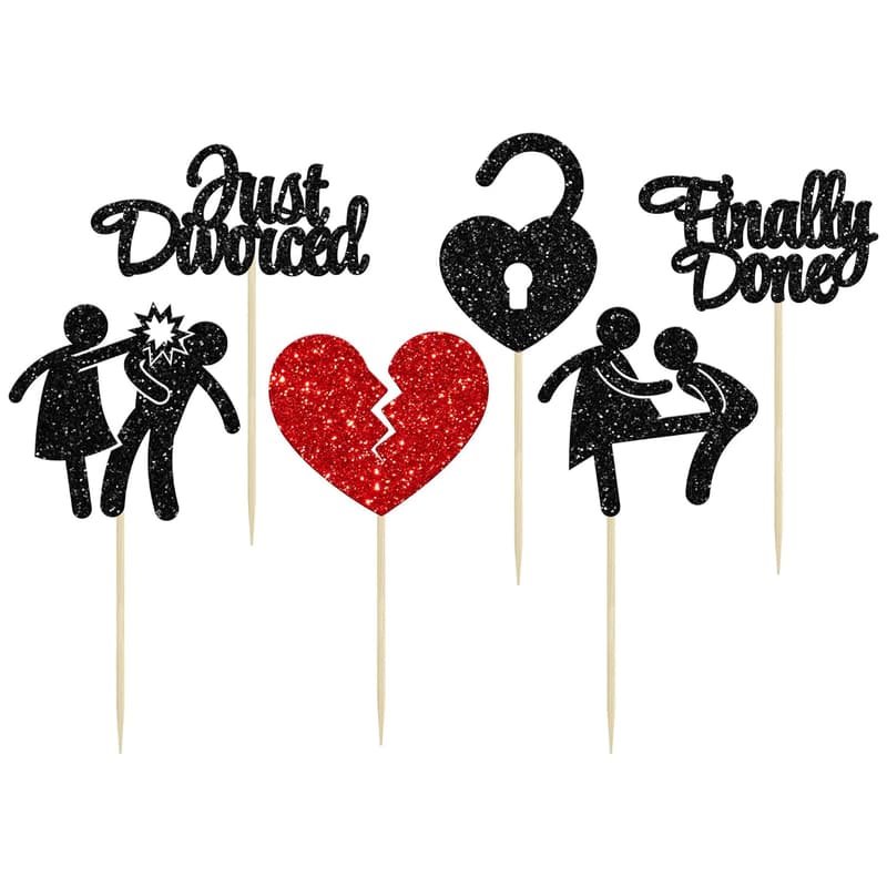 Divorce Party Cupcake Toppers - 24pcs Glitter Picks