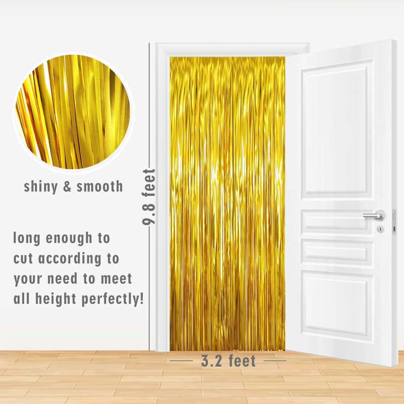 Metallic Gold Foil Tinsel Fringe Curtains for Party Decor