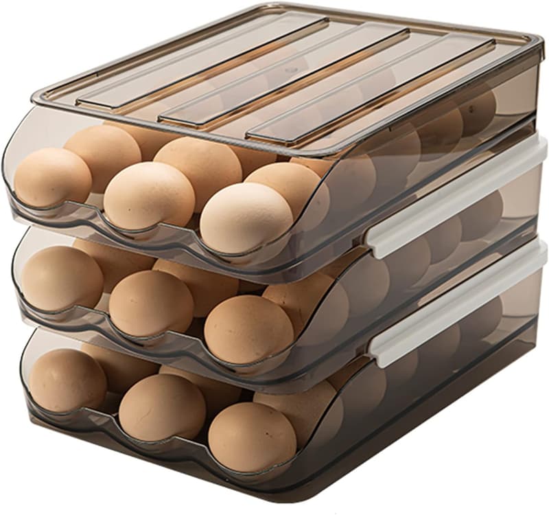 Stackable 3-Layer Egg Holder Rack for Refrigerator (Light Brown)