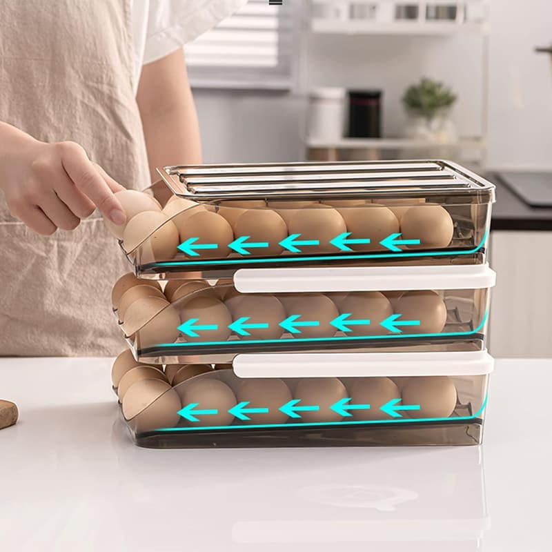 Stackable 3-Layer Egg Holder Rack for Refrigerator (Light Brown)