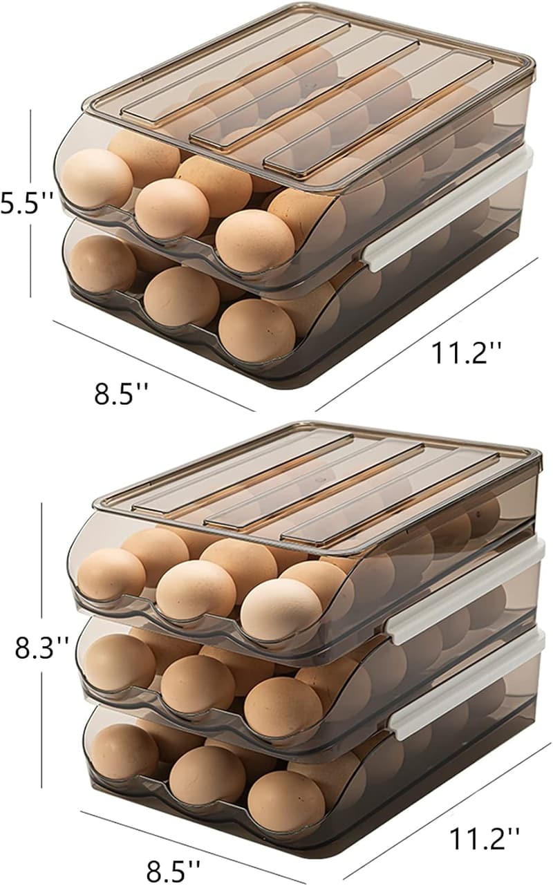 Stackable 3-Layer Egg Holder Rack for Refrigerator (Light Brown)