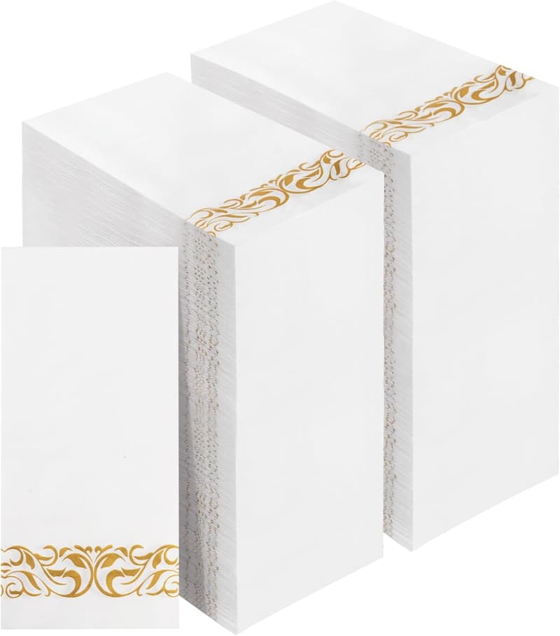 Elegant 3-Ply Gold Trim Napkins - 400 Pack for Events