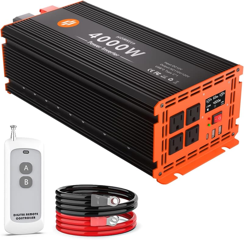 4000W DC to AC Power Inverter with LCD Display & 4 Outlets