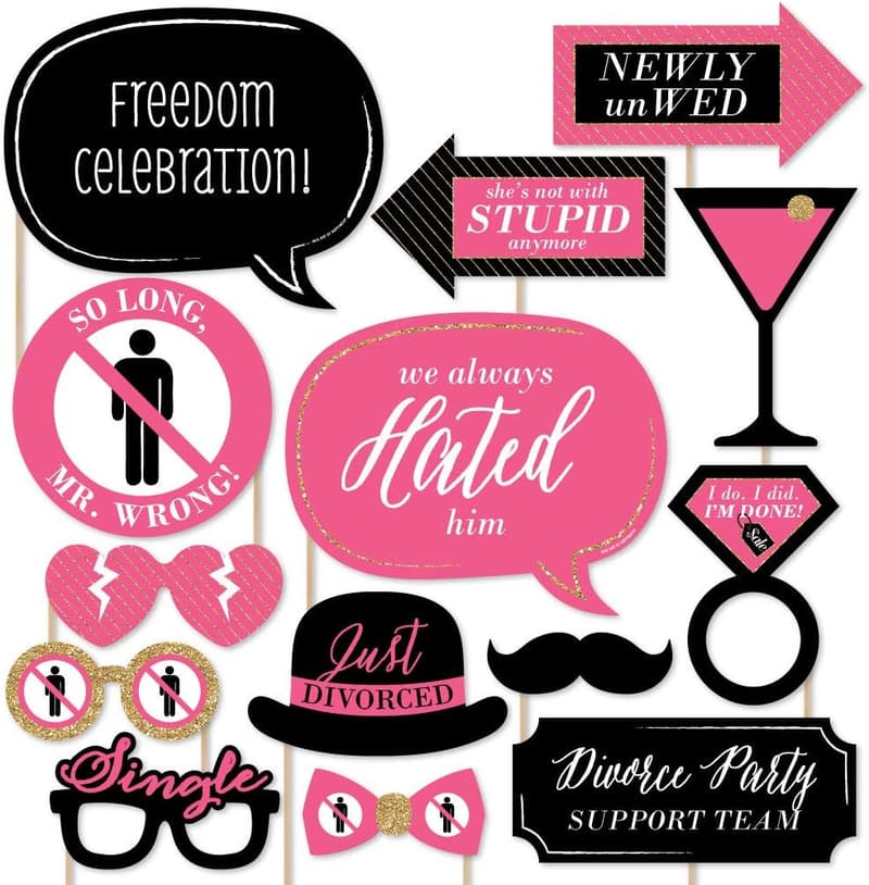 Divorce Party Photo Booth Props Kit - 20 Count
