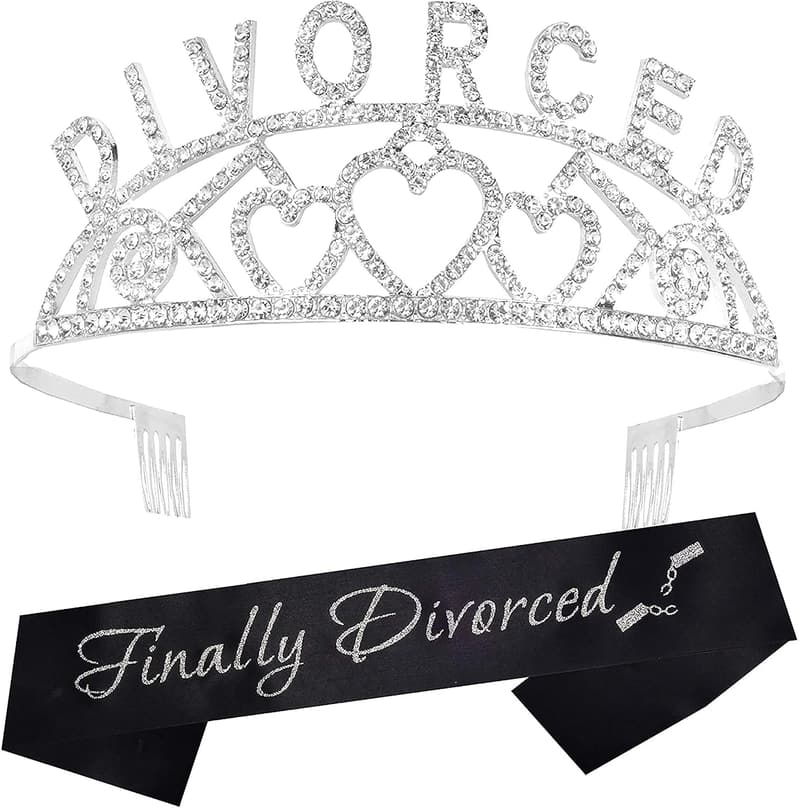 Divorce Party Set: Glitter Sash & Silver Rhinestone Tiara