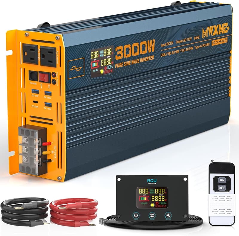3000W Pure Sine Wave Inverter with Fast Charging & Remote Control