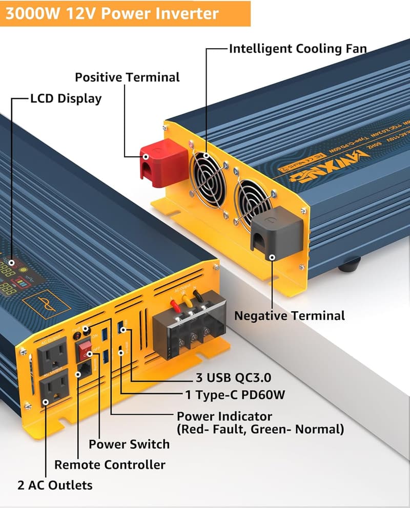 3000W Pure Sine Wave Inverter with Fast Charging & Remote Control