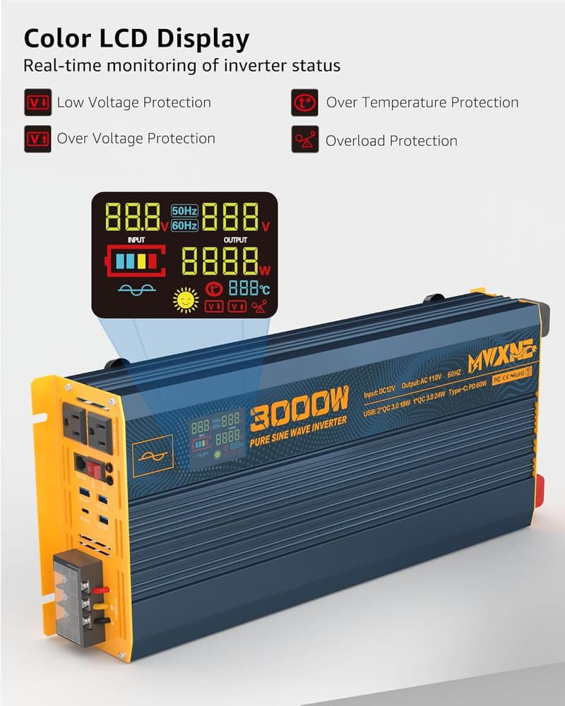 3000W Pure Sine Wave Inverter with Fast Charging & Remote Control