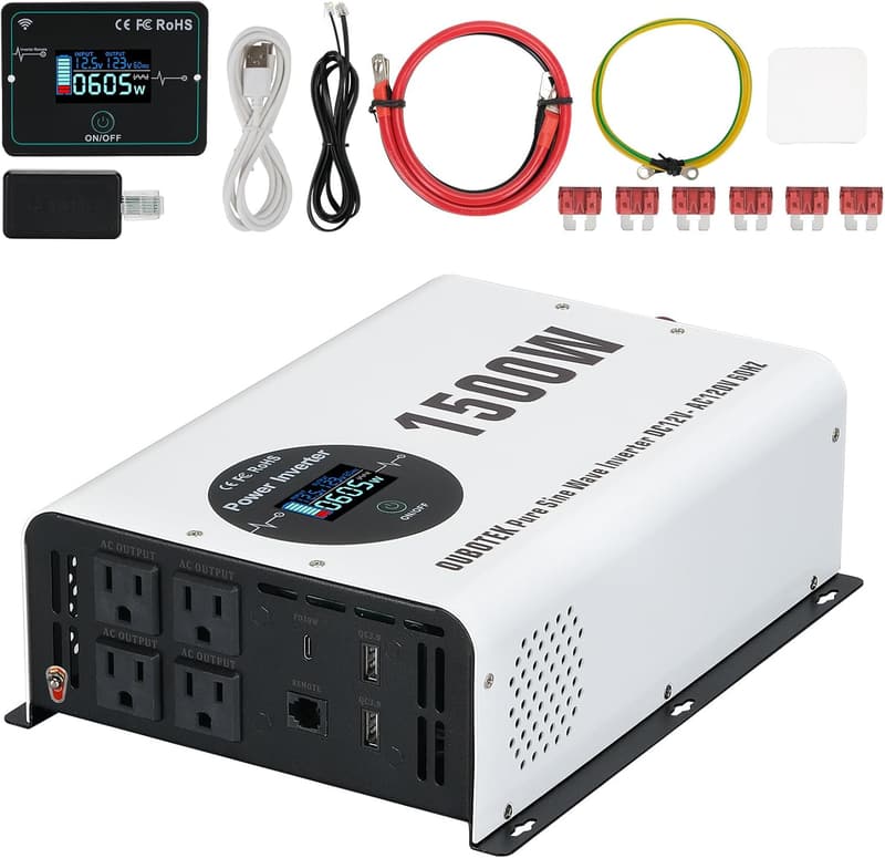 1500W Pure Sine Wave Inverter with Wireless Remote and USB Ports