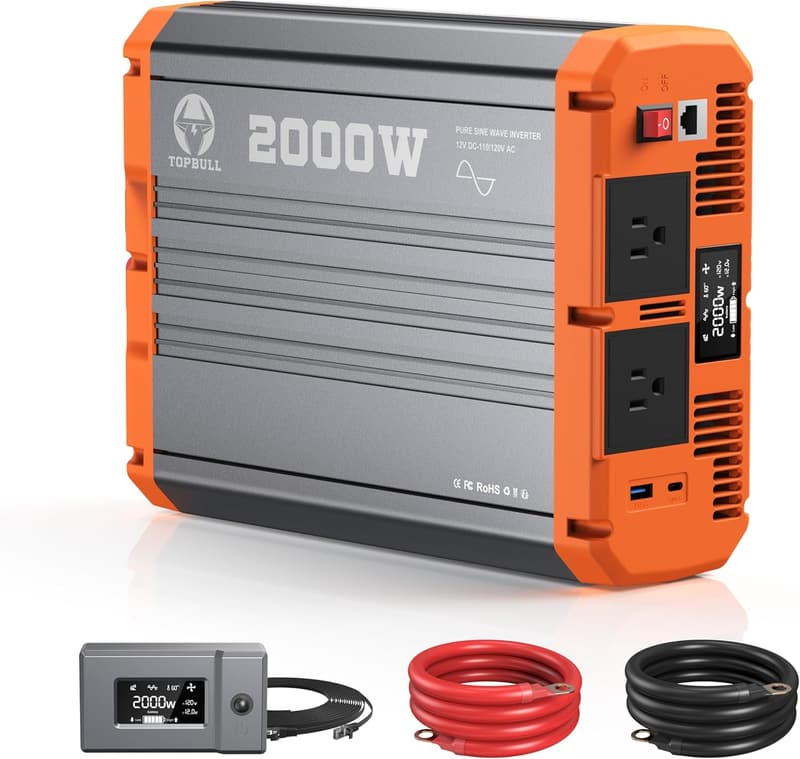 2000W Pure Sine Wave Power Inverter with USB & Dual AC Outlets