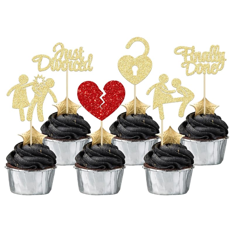 Divorce Party Cupcake Toppers - 24 Glitter Picks