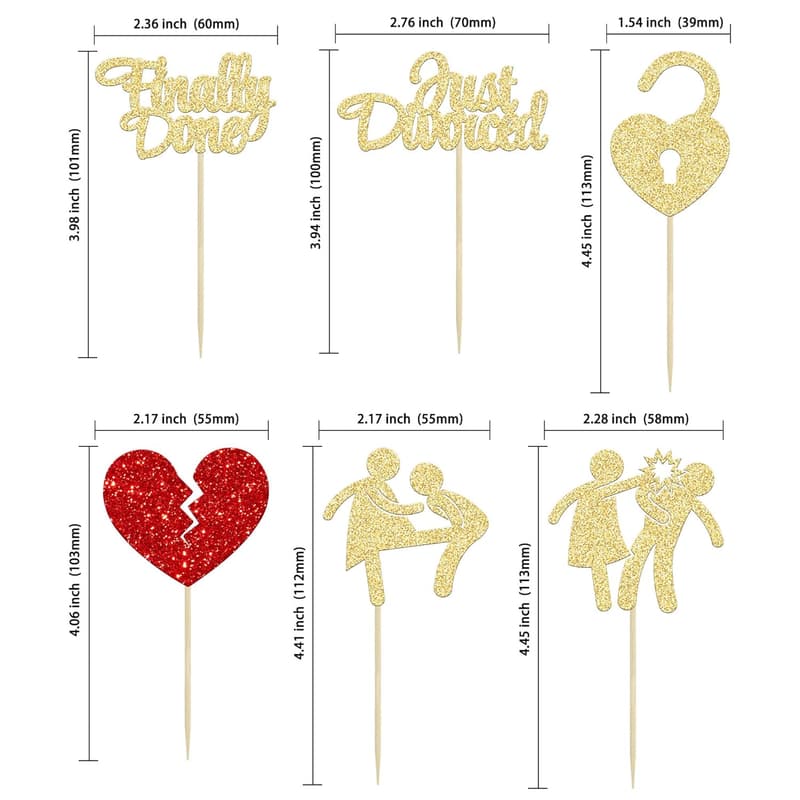 Divorce Party Cupcake Toppers - 24 Glitter Picks