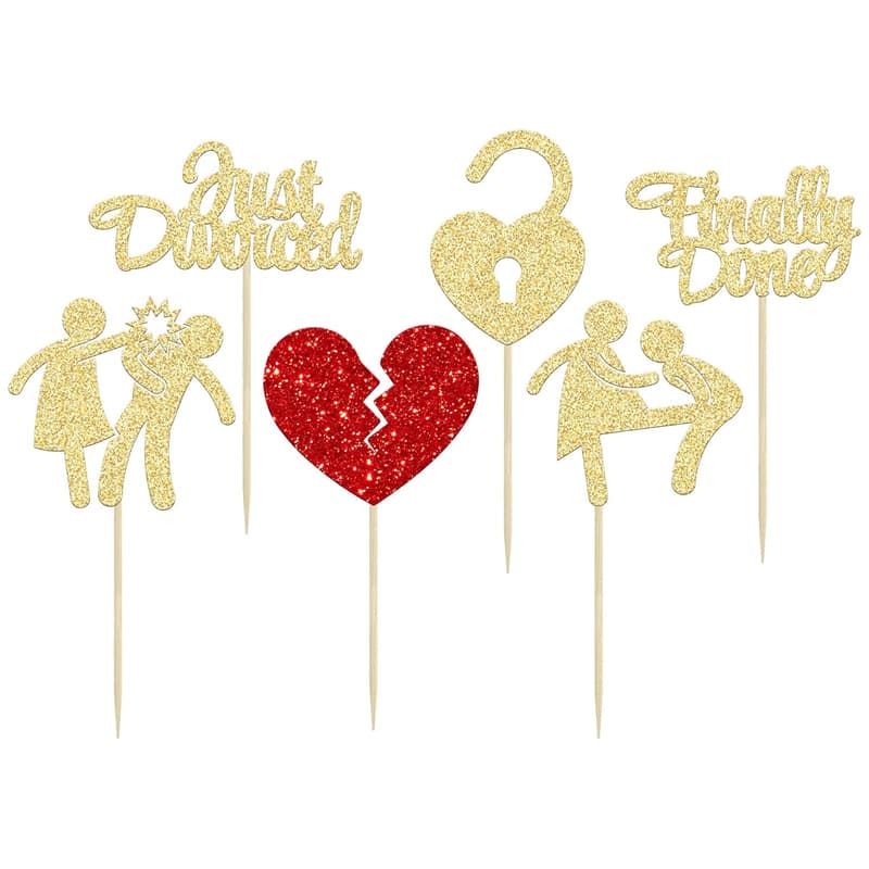 Divorce Party Cupcake Toppers - 24 Glitter Picks
