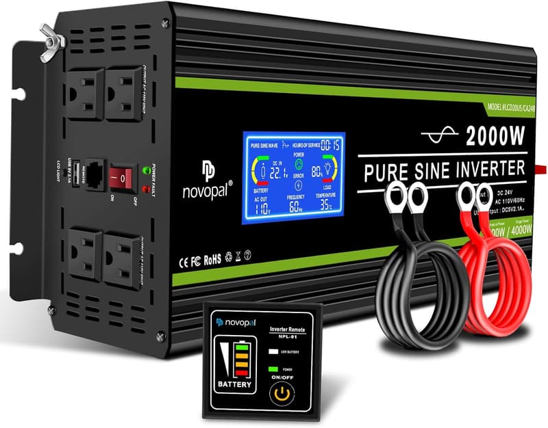 24V DC to 120V AC Pure Sine Wave Inverter with LCD Display