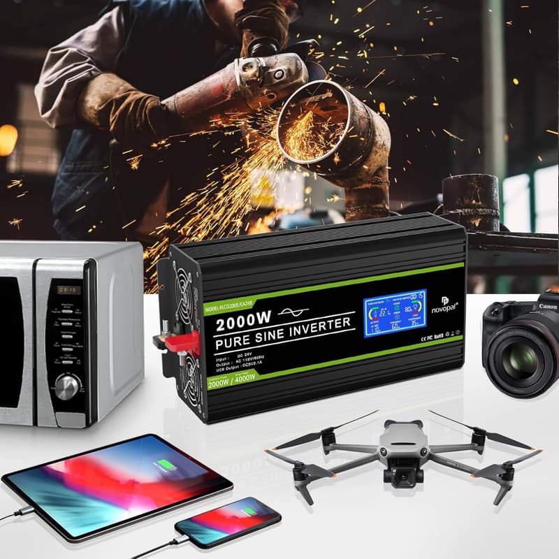 24V DC to 120V AC Pure Sine Wave Inverter with LCD Display