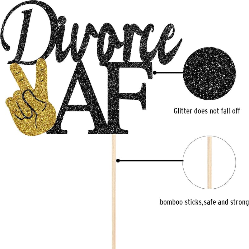 Divorce Party Cake Topper - Black Glitter 