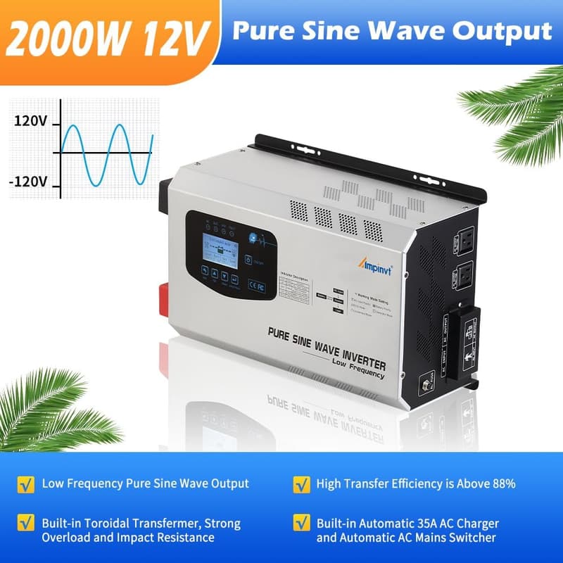 2000W Pure Sine Wave Inverter Charger with LCD Display