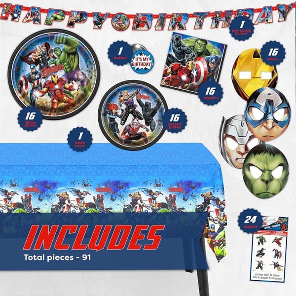 Avengers Birthday Party Supplies for 16 Guests