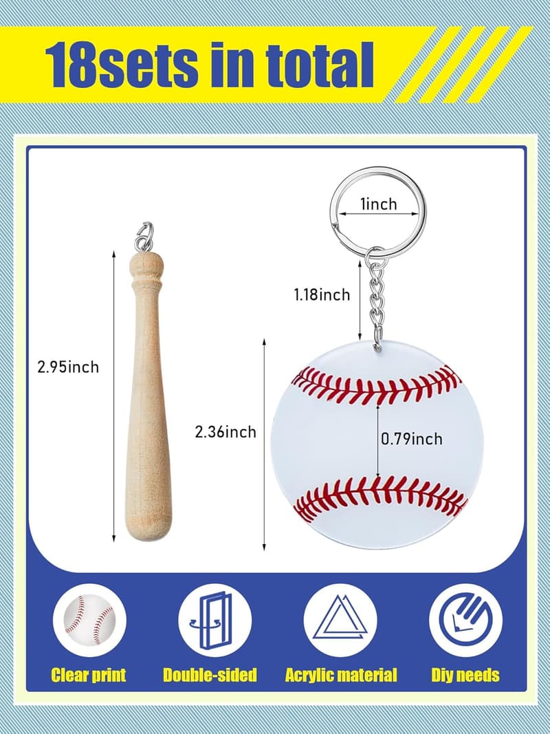 Baseball Softball Acrylic Keychain Set for DIY Sublimation Tags