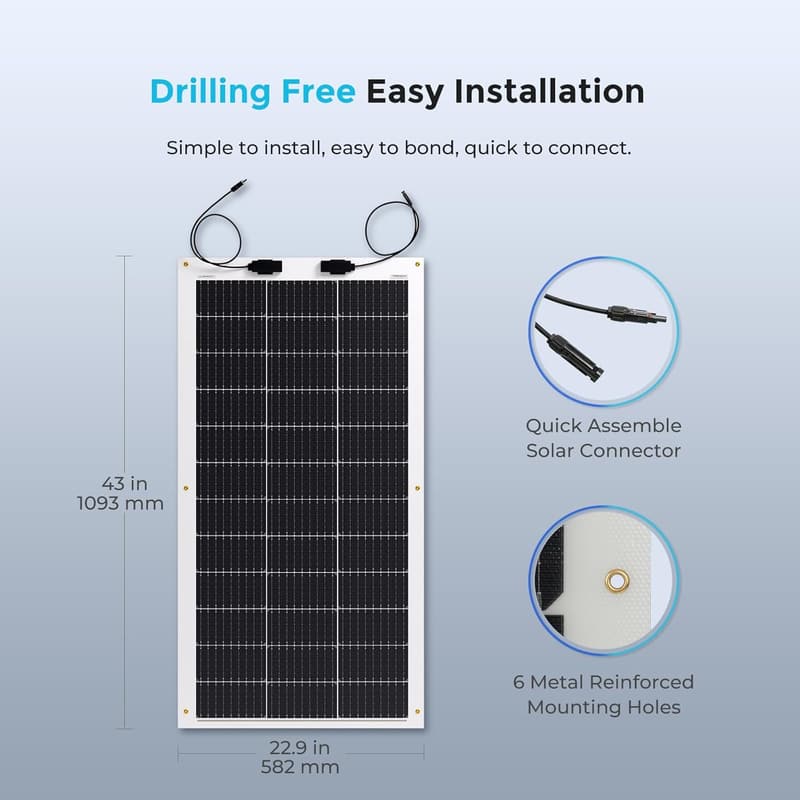 100W Flexible Solar Panel for Off-Grid Marine & RV Use