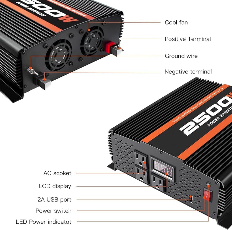 2500W 12V DC to 120V AC Inverter for RV and Off-Grid Use