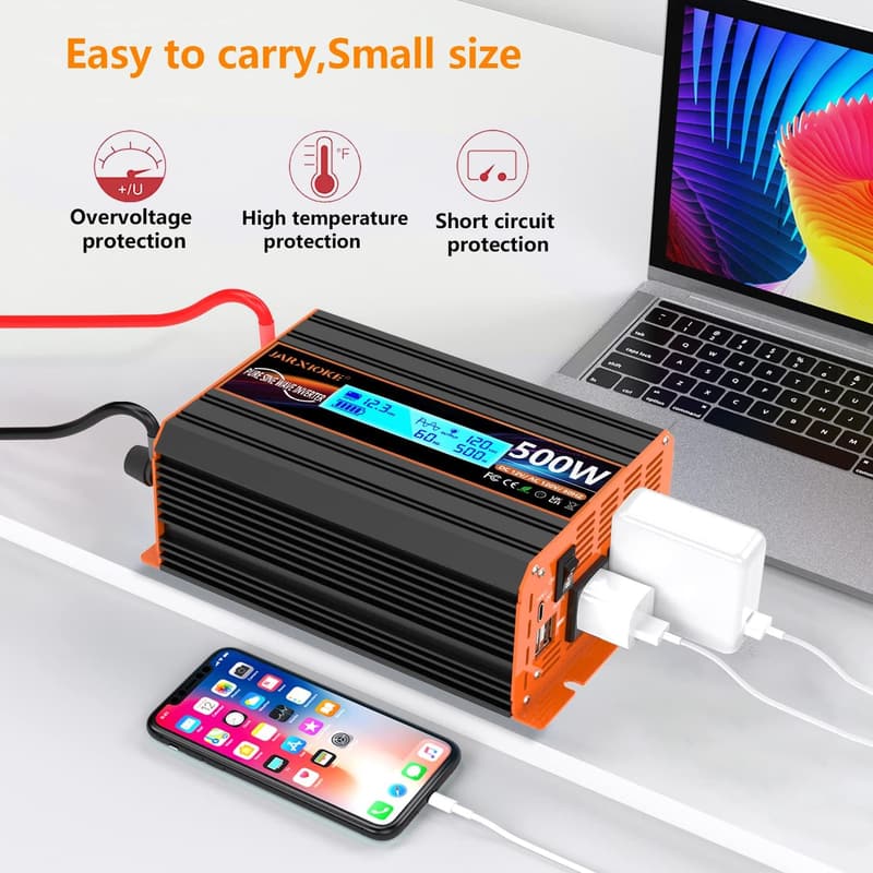 500W Pure Sine Wave Inverter with Type-C, AC & USB Ports