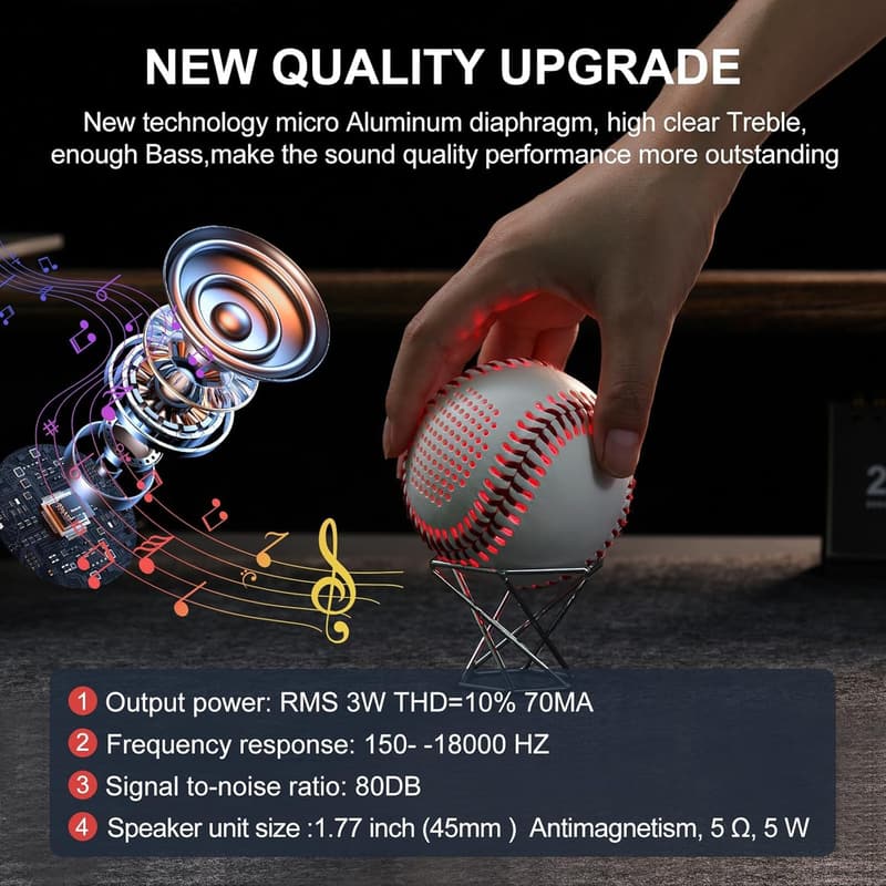 Portable Bluetooth Baseball Speaker with LED Light Show